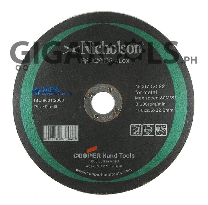 Nicholson 7" (180mm) Cutting Disc, for steel - GIGATOOLS.PH