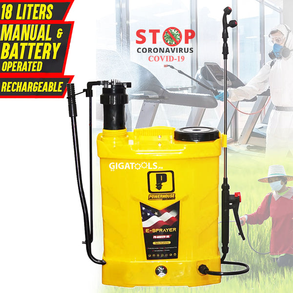 Powerhouse Knapsack E-Sprayer PH-AGRI12V-18L Dual Type Battery and Manual Operated Power Disinfectant Sprayer 18 Liters