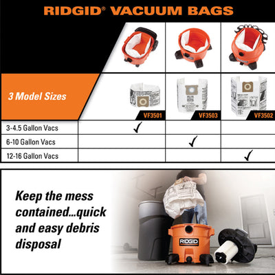 Ridgid High-Efficiency Filter Dust Bags for Dry/Wet Vacuums