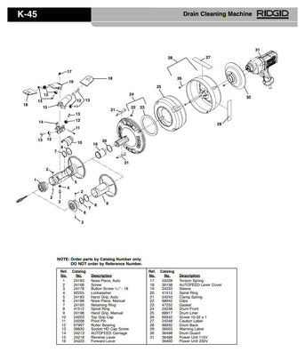 Ridgid Replacement Parts for K-45 Sink Machine