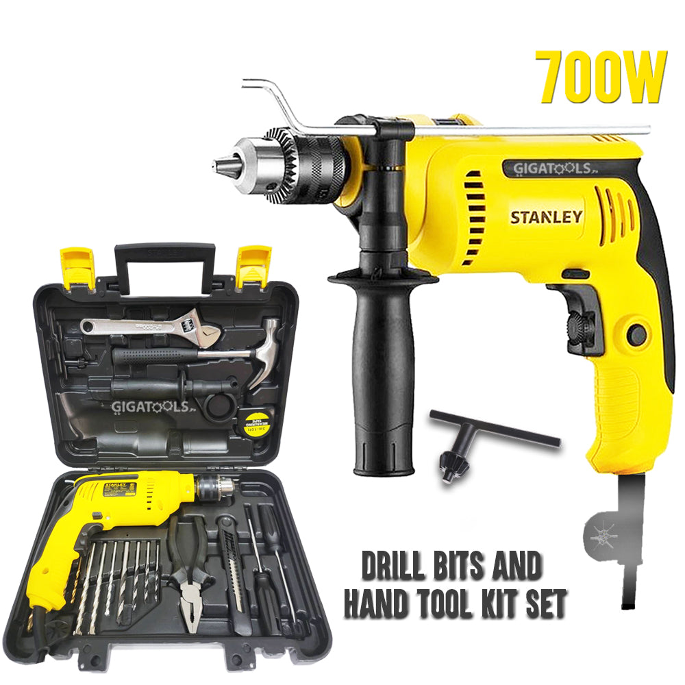 Stanley SDH700KV Professional Impact / Hammer Drill (13mm) 700W with Drill bits and Hand Tools kit set