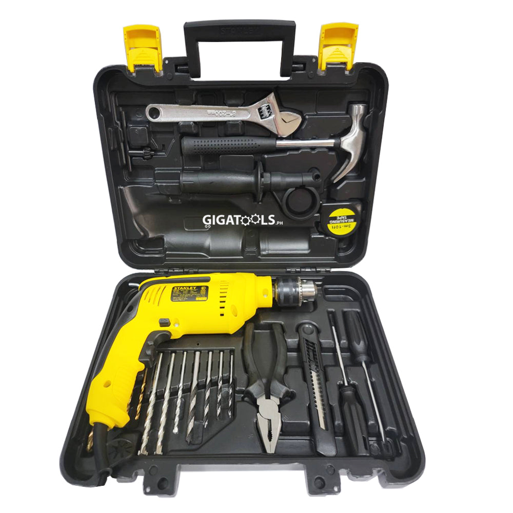 Stanley SDH700KV Professional Impact / Hammer Drill (13mm) 700W with Drill bits and Hand Tools kit set