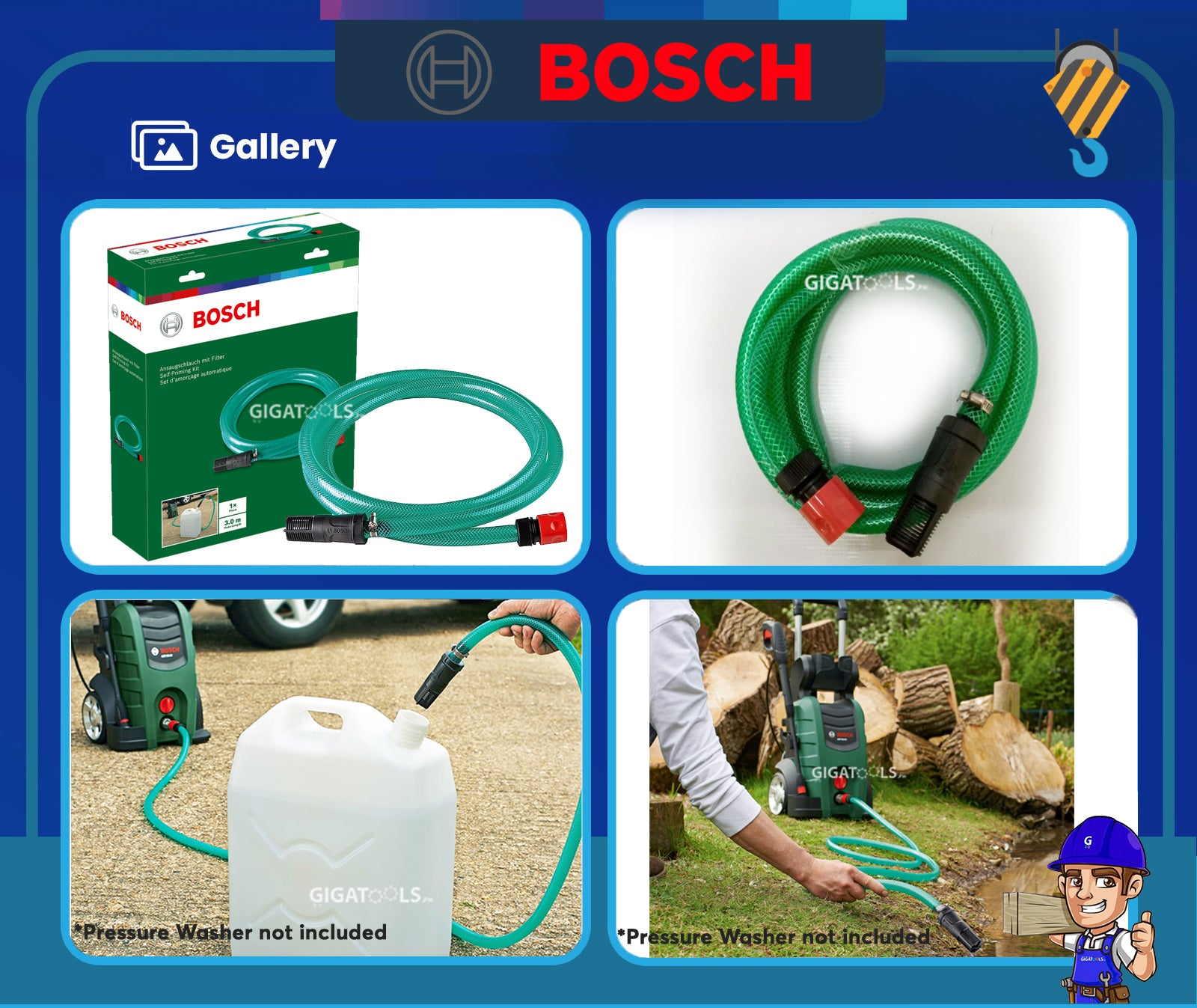 Bosch Professional Self Priming kit Hose with Adaptor for Aquatak Pressure Washer Accessories F016800421 AQT