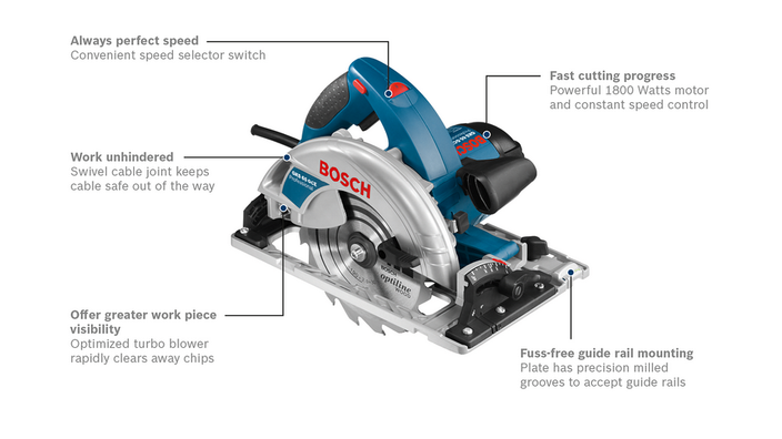 Bosch GKS 65 GCE Professional Hand-Held Circular Saw / Track Saw with FSN 1600 1.6m Guide Rail System  (1,800W) - GIGATOOLS.PH